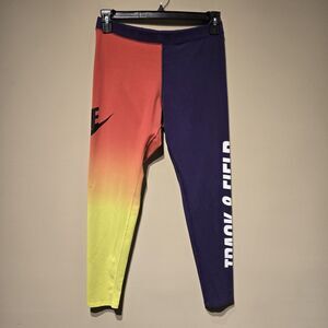 NIKE Women's Track and Field Graphic Leggings Purple Yellow Red Orange Size M